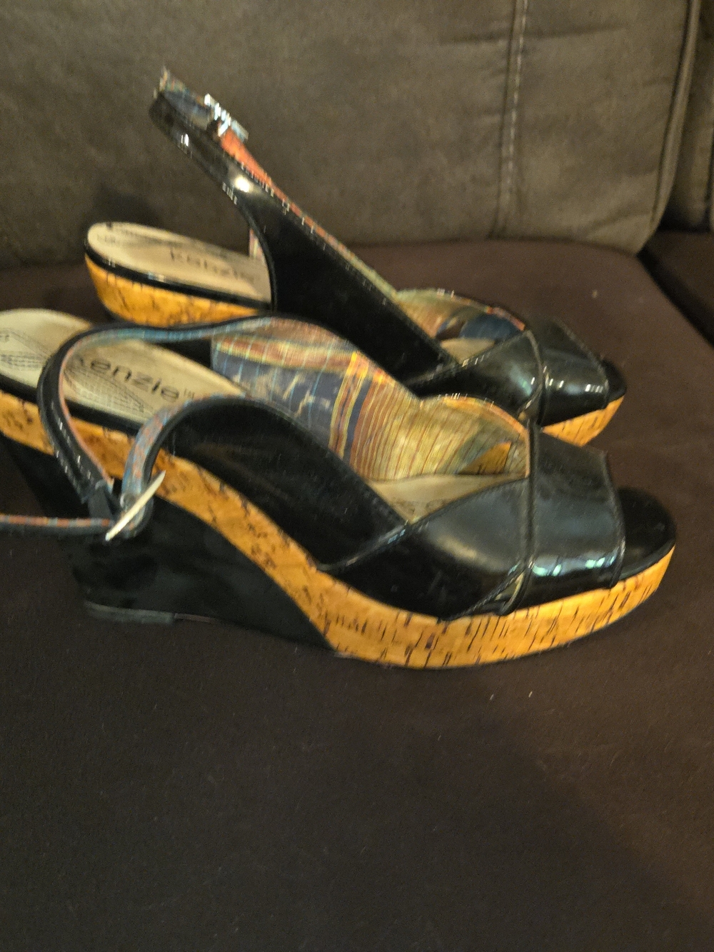 Female Wedge Sandals - Black and Yellow Platform Slingback